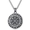 WESTMIAJW Collana vichinga con ciondolo a forma di ascia norrena, corvo, bussola Vegvisir, amuleto, idea regalo per uomo, 60 cm, 60cm x 3mm, Acciaio inossidabile
