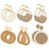 PH PandaHall 6 Paio Orecchini Rotondi in Rafia e Rattan Fatti a Mano in Stile Bohémien, Orecchini Boho per Donna Orecchino a Cerchio Importanti per Le Feste in Vacanza
