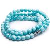 Generic Collana da donna e uomo con larimar blu naturale da 7 mm della Dominica con pietre preziose rotonde