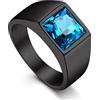 Bandmax Anello Uomo Donna in Acciaio Inossidabile, Anello Nero Uomo con Topazio Blu,Anello Misura 32.5 Circonferenza 72.3mm, Confezione Regalo