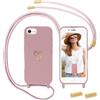 Anfire Cover compatibile con iPhone SE 2022/2020/iPhone 7/8 con Cordino, MoEvn Custodia con Regolabile Laccio Collana Morbida TPU Silicone Cover con Motivo Cuore Antiurto AntiGraffio Protettiva Case, Rosa