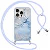 Foonary Cover con Cordino per Apple iPhone 15 Pro 6,1, Custodia con Laccio Collana Tracolla Aesthetic Disegni Morbido Antiurto TPU Necklace Regolabile Protettiva Corda Case per iPhone 15 Pro, Marmo 2
