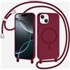xinyunew Magnetica Cover con Cordino per iPhone 14 Plus,[Compatibile con MagSafe], Cover in Silicone, Regolabile Cordino da Collo Nylon Catena Collana Tracolla,rosso