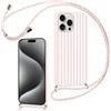 Foonary Striped Cover con Cordino per iPhone 15 Pro Max, Custodia con Laccio Tracolla Collana Aesthetic Righe Estivi Disegni Silicone Necklace Regolabile Corda Case per iPhone 15Pro Max 6,7, Rosa