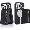 Ｈａｖａｙａ for Cover iPhone 14 Pro Magsafe Compatible Custodia iPhone 14 Pro con Porta Carte cerniera staccabile 2 in 1 portafoglio donna e uomo - Nero