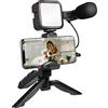 LogiLink Vlogger - Kit con luce LED (36 LED), microfono e treppiede, per smartphone da 4,7 a 7, colore: Nero