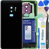 LUVSS Coperchio Copribatteria Scocca Vetro Posteriore Imposta per Samsung Galaxy S9+ Plus SM-G965F/DS (Nero)