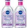 Nivea Micellair 5in1 Acqua Micellare Delicata 400 ml, Detergente viso e occhi struccante lenitivo 2x400 ml