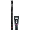 Curaprox nero è bianco dentifricio e spazzolino da denti Set - Per lo sbiancamento dei denti e alito fresco/Carbone attivo / 10 ml Formato di viaggio/Made in Svizzera