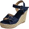 Generisch Sandali da donna con zeppa, espadrillas, estivi, per il tempo libero, con punta aperta, con fibbia, comodi sandali per le vacanze, Blu scuro, 41 EU