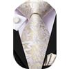 Dubulle Set papillon e spilla da uomo con motivo cachemire floreale, papillon e gemelli da tasca per matrimonio, Champagne chiaro., M