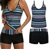 FS-PINGXIANG Costume da bagno da donna, due pezzi, tankini, top con pantaloncini, costume da bagno imbottito a vita bassa, costume da bagno sportivo, colore sfumato, Nero e blu., 4XL