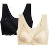 ANUFER Donna 2 Pz Chiusura Frontale Reggiseni Push Up Cinturino Largo Senza Cuciture Pizzo Bralette Taglie Plus SD5A0926 Nero + Nudo 3XL