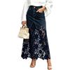 Goolecrimp Gonna in Denim Aderente Patchwork in Pizzo Traforato Moda Estiva da Donna: Gonna Maxi in Denim Maxi Stile Bohémien a Trapezio Stampato a Vita Alta (Blu Marino,M)