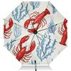 Generic Ombrello pieghevole da viaggio con aragoste rosse e alghe blu, ombrello compatto nero per sole, ombrello automatico per pioggia e sole