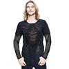 Devil Fashion Gotico Signori Moda Griglia Vuota Nero Prospettiva Camicia Steampunk Cocktails Sexy Giuntura T Shirt Tops Maglie A Manica Lunga Uomo (L)