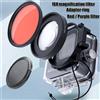RYH 16x obiettivo macro HD + filtro subacqueo rosso viola anello adattatore da 58 mm copriobiettivo per GoPro Hero 10 9 8 custodia impermeabile nera