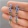 Huitan Orecchini pendenti lunghi con fiore blu romantico per donna Orecchini pendenti in smalto color argento Accessori delicati Gioielli di tendenza