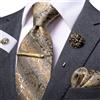 NONE Cravatta Paisley Giallo-Marrone da Uomo, Set Lusso con Fermacravatta, Fazzoletto da Taschino, Gemelli e Spilla, per Cerimonie, Matrimoni, Feste ed Eventi Formali/Business