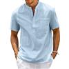 King Billion Camicia in cotone e lino da uomo con collo a Henley, tasca casual da spiaggia, manica corta, tinta unita, top da uomo, t-shirt vintage streetwear