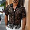 INCERUN 2024 Camicia da uomo in pizzo risvolto manica corta trasparente estate uomo abbigliamento fitness streetwear moda festa Camisas S-5XL INCERUN