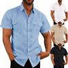 King Billion Camicia da uomo Camicie a maniche corte in cotone e lino con doppia tasca per uomo Camicia casual da spiaggia per le vacanze streetwear Tinta unita Slim Fit