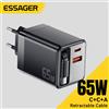 ESSAGER Caricabatterie GaN Essager 65W con cavo retrattile PD ricarica rapida per laptop MacBook iPhone 17 16 15 Caricatore per telefono Xiaomi Type-C