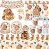 yibenlun Decorazione di compleanno Capibara Invito di compleanno Carta Tazza Tovaglia Piatto Tovagliolo Poster Baby Shower Compleanno Ragazza Bomboniere