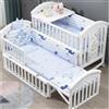 NONE 2025New Culla in legno massello Letto di giunzione mobile Letto a dondolo per bambini multifunzionale Altezza guardrail regolabile con zanzariera