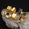 mprainbow Anelli punk placcati in oro da uomo, anello con sigillo in pietra quadrata geometrica nera, anello per pollice grosso da uomo