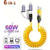 NONE 3 4 6 in 1 Cavo di ricarica rapido PD Cavo dati corto a molla telescopico portatile USB A Tipo C a USB C/Lightning/Micro USB