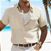 King Billion Camicia da uomo in cotone e lino, estiva, casual, traspirante, comoda, con bottoni, design a doppia tasca, tinta unita, leggera.