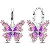 NONE Orecchini a Cerchio in Argento Sterling 925 con Farfalla in Pizzo, Orecchini Pendenti con Farfalla e Fiore in Smalto Rosa e Viola per Donne, Gioielli Versatili