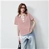 Toyouth T-shirt da donna TOYOUTH, nuova collezione estiva 2026, top nautico con colletto polo a righe e blocchi di colore, vestibilità ampia, stile vintage