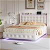 Simurq Letto matrimoniale imbottito 140x200, letto sospeso con gambe a scomparsa e LED, testiera in velluto, con USB e Type C, Bianco, materasso non incluso, MDF