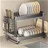 NONE Scolapiatti a 2 livelli salvaspazio, grande portaoggetti da cucina per riporre i piatti, organizer e contenitore per la cucina