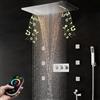 SWHC Colonna Doccia Termostatico Incassato Sistema Doccia Musicale 64 Colori LED Set, Multifunzionale Set doccia, 55x38cm sistemi doccia a pioggia a spruzzo, 6pcs getti spa per bagno, Doccia a Mano