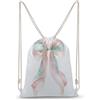 Jubonexis Zaino in tela con coulisse con fiocco a righe rosa pesca menta crema acquerello borsa leggera sport palestra borsa per uomo donna