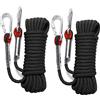 SENENQU 2 Pezzi Corda Arrampicata 10 m con Moschettoni Arrampicata, Corda 10mm in Poliestere Nero Riflettente, Fune Statica con Borsa per Campeggio, Trekking, Emergenza e Canyoning