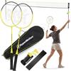 HyperMotion Set da badminton con rete e borsa per il trasporto, 2 racchette e 3 volani, gioco da badminton per bambini e adulti giardino vacanze outdoor tempo libero