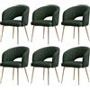 SUPPNEED Set di 6 sedie da pranzo in chenille, con bracciolo, schienale curvo, gambe dorate, sedie da cucina, poltrone per soggiorno, camera da letto, ufficio (6, verde chenille)