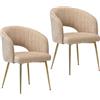 SUPPNEED Set di 2 sedie da pranzo in chenille, con bracciolo, schienale curvo, gambe dorate, sedie da cucina, poltrone per soggiorno, camera da letto, ufficio (2, beige chenille)