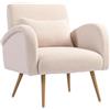 HOMCOM Poltrona per Salotto Imbottita, Poltroncina da Camera in Tessuto Teddy con Cuscino Lombare, Poltrona da Lettura con Gambe Effetto Legno in Metallo per Soggiorno e Studio, 77x77x83 cm, Beige
