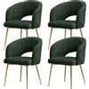 SUPPNEED Set di 4 sedie da pranzo in chenille, con bracciolo, schienale curvo, gambe dorate, sedie da cucina, poltrone per soggiorno, camera da letto, ufficio (4, verde chenille)
