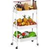 Homshsjhkis Carrello Cucina, Carrellino con Ruote Portatutto a 3 Livelli, Porta Detersivi Salvaspazio con 2 Freni Manici, Carrello Mobile, Struttura in Metallo, Facile Montaggio per Soggiorno, Bianco