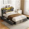DAHUEN Letto 140 x 200 cm con rete LED e USB, letto matrimoniale con 4 cassetti grandi, telaio letto con rete a Latte e testiera imbottita con ripostiglio, velluto (grigio/F, 140 x 200 cm)
