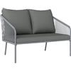 Outsunny Divano da Giardino 2 Posti in Rattan PE, Divanetto da Esterno in Stile Boho con Cuscini Sfoderabili, Braccioli e Telaio in Acciaio, Divano da Esterno, per Terrazza e Cortile, Grigio