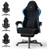Ferghana Sedia Gaming, Sedia da Gaming Ergonomica in Velluto Opaco Traspirante, Sedia Gamer con Cuscino Lombare Massaggio, Poggiatesta, Poggiapiedi, Reclinabile, Blu nero