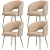 SUPPNEED Set di 4 sedie da pranzo in chenille, con bracciolo, schienale curvo, gambe dorate, sedie da cucina, poltrone per soggiorno, camera da letto, ufficio (4, beige chenille)