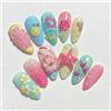 Tastetreasure Kit 30 unghie finte press-on estive da spiaggia, colorate, 3D, lussuose, con colla a gradiente lucido, con linguette adesive, lima e bastoncino di legno, per donne
